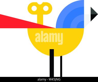Logo der ein Vogel in einem Cartoon Stil. Vektor Flachbild-Symbol. Der Charakter einer Uhrwerk Vogel ist auf einem weißen Hintergrund. Stil Suprematismus, minimalis Stock Vektor