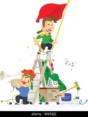 Cartoon lustig die Mitarbeiter im Büro haben sie Spaß. Büro Kriege. Vector Illustration auf weißem Hintergrund. Die Vorlage ist für den Druckvorgang bereit und Stock Vektor