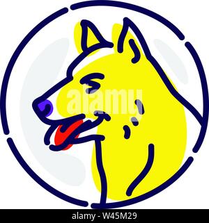 Süßer Hund, exklusive Logo, Avatar, unterzeichnen. Vektor Flachbild-Symbol. Das Bild ist auf weißem Hintergrund. Kopf einer gelben Hund. Corporate Identity. Ein treuer Stock Vektor
