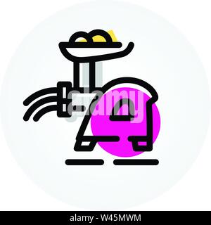 Symbol der Fleischwolf. Küchengeräte. Assistent in der Küche. Vektor Symbol auf weißem Hintergrund. Modische lineare Symbol. Symbol für Websit Stock Vektor