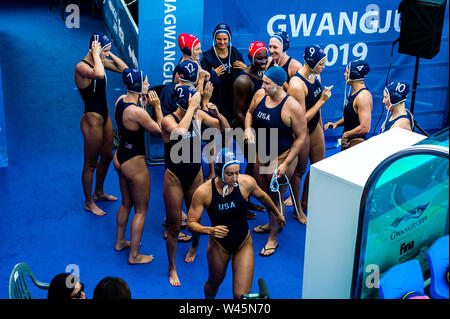 14 juli 2019 Gwangju, Südkorea 14. FINA World Aquatics Championships Team USA Gwangju Südkorea 07/2019 Waterpolo W2 NZL - USA 18. FINA World Aquatics Championships Nambu University Grounds Stockfoto