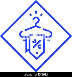 Rabatte und Vertrieb. Heruntergesetzte Ware im online Shop. Vektor Symbol auf weißem Hintergrund. Die modischen Symbol ist blau. Ready Logo für Print ein Stock Vektor