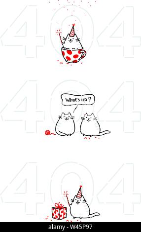 Cartoon lustige Katze auf Seite 404. Vektor flachbild Abbildung. Der Charakter ist auf einem weißen Hintergrund. Cat's Charakter für die Seite Fehler 404. Funn Stock Vektor