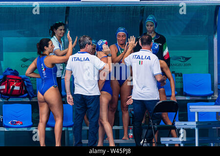 16. juli 2019 Gwangju, Südkorea 18. FINA World Aquatics Championships 16-07-2019: WK Waterpolo: Japan gegen Italia: Gwangju Team Italien Gwangju Südkorea 16/07/2019 Waterpolo W14 JPN - ITA 18. FINA World Aquatics Championships Nambu University Grounds Stockfoto