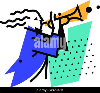 Abbildung: ein Musiker Trompeter. Logo spielen auf der Leitung. Vektor icon. Logo für Jazz Cafe, Ensemble und Orchester von Blasinstrumenten. Charakter Stock Vektor