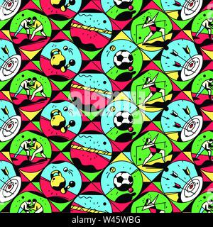 Ornament, ein Muster auf das Thema Sport. Vector Illustration. Sport Muster. Vintage, retro style. Das Bild ist auf weißem Hintergrund. Flache krank Stock Vektor