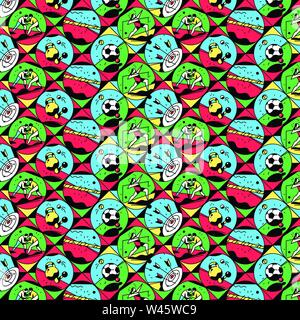 Ornament, ein Muster auf das Thema Sport. Vector Illustration. Sport Muster. Vintage, retro style. Das Bild ist auf weißem Hintergrund. Flache krank Stock Vektor