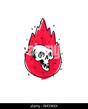 Abbildung eines brennenden weißen Schädel. Vektor icon. Das Bild ist auf weißem Hintergrund. Brennender Schädel, Comic Stil. Ein Tattoo, ein Logo für ein Biker cl Stock Vektor