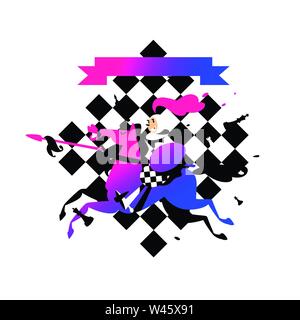 Abbildung: Schachfiguren auf dem Pferd mit der Lanze. Vector Illustration. Illustration für Website, Banner. Das Bild ist auf weißem Hintergrund. Poste Stock Vektor