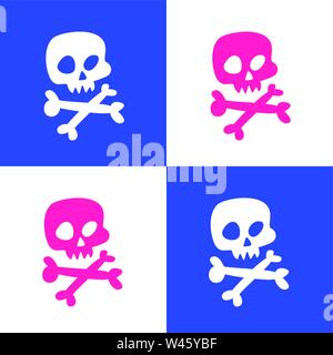Cartoon Schädel. Vektor. Flache Ikone stilisierte menschliche Schädel. Große Zeichen. Jolly Roger. Das Symbol für das Logo. Aufkleber. Ornament und Muster. Stock Vektor
