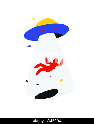 Abbildung: Symbol Entführung durch menschlichen Aliens. Vektor. Firmenlogo für den Store, Banner. Das Bild von UFO entführt und die Bewohner der Erde. Groß Stock Vektor