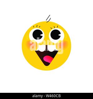 Gelber runder Kopf, Gesicht. Das Symbol ist ein Lächeln auf den Lippen. Vektor. Flache Darstellung von stilisierten menschlichen Gesicht. Runde anmelden. Emoji gelbes Gesicht. Symbol, Symbol. Stock Vektor