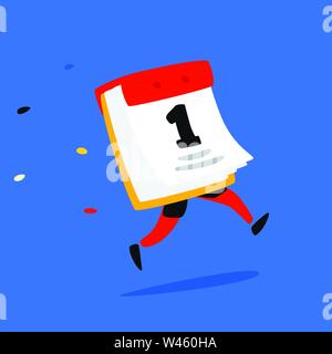 Symbol läuft Kalender. Vektor. Logo. Lustige Abbildung eines Papiers Tear-off Kalender. Cartoon Abzeichen, Emblem für das Unternehmen. Aufkleber und Maskottchen für Th Stock Vektor