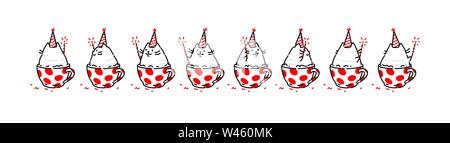 Sprite cartoon Charakter der Katze. Satz von unterschiedlichen Posen des Charakters in den Vektor. Eine geloopte Animation der Rotation der Dichtung in die Schale. Stock Vektor