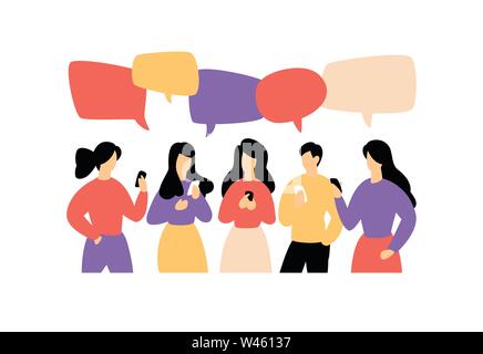 Abbildung der kommunizierenden Menschen. Vector Illustration. Das Bild ist auf weißem Hintergrund. Flat Style, Geschäftsleute social network diskutieren, Nachrichten Stock Vektor