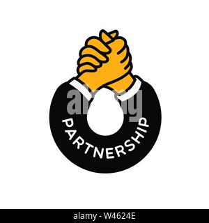 Logo Handshake und Partnerschaft. Vektor. Flache Kontur Stil. Business Abbildung der Solidarität und Freundschaft. Das Symbol des Vertrages. Beschäftigen. Zeichen Stock Vektor