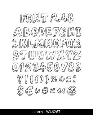 Schriftart von Buchstaben und Symbolen. Vektor. Linear, Kontur Buchstaben. Isometrie, 3 D. Latin Band schreiben. Schriftart für geniales Design Projekten. Englisch alph Stock Vektor