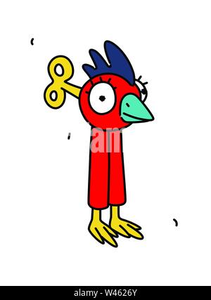 Uhrwerk roter Vogel in der Form der Buchstaben I oder L. Vektor. Flache Kontur Stil. Logo für das Unternehmen. Lateinische Buchstaben. Firmenlogo. Lustige rote Zeichen Stock Vektor