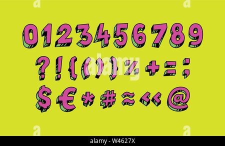 Helle arabische Ziffern. Vektor. Linear, Kontur zahlen. Isometrie, 3 D. Bulk zahlen. Vollständiger Satz von Zeichen und Nummern. Alle Schilder sind getrennt. Cartoon ci Stock Vektor