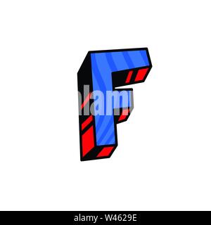 Logo, Buchstabe F. Vektor. Linear, umriss Symbol. Volumetrische Mark, 3 D. Farbe Großbuchstaben. Abbildung mit Muster. Symbol auf weißem Hintergrund. Cartoo Stock Vektor
