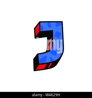Logo, Brief J. Vektor. Linear, umriss Symbol. Volumetrische Mark, 3 D. Farbe Großbuchstaben. Abbildung mit Muster. Symbol auf weißem Hintergrund. Cartoo Stock Vektor