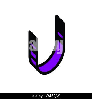 Helle Buchstaben U Vektor. Linear, Kontur schreiben. Isometrie, 3 D. Farbige Flachbild schreiben. Logo, Unternehmen zu unterzeichnen. Symbol für Innen- und T-Shirt. Das Symbol i Stock Vektor