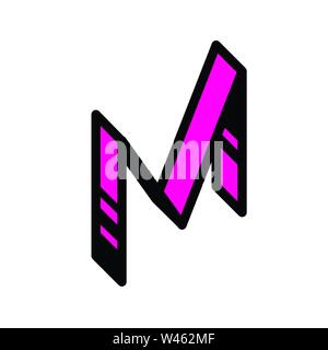 Helle Buchstaben M. Vektor. Linear, Kontur schreiben. Isometrie, 3 D. Farbige Flachbild schreiben. Logo, Unternehmen zu unterzeichnen. Symbol für Innen- und T-Shirt. Das Symbol i Stock Vektor