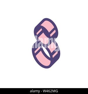 Logo, Zeichen Nummer 8. Vektor. Linear, umriss Symbol. Isometrie, 3 D. Farbe modisch Abbildung. Marke unternehmen. Das Symbol wird auf weißem Hintergrund Stock Vektor