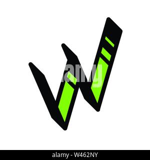 Helle Buchstaben W. Vektor. Linear, Kontur schreiben. Isometrie, 3 D. Farbige Flachbild schreiben. Logo, Unternehmen zu unterzeichnen. Symbol für Innen- und T-Shirt. Das Symbol i Stock Vektor
