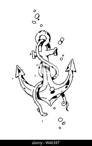 Lineare Zeichnung Anker. Mode tattoo. Vektor. Maßbild. Hipster Style. Stock Vektor