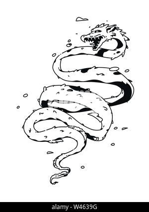 Dragon illustration Vektor. Lineare Zeichnung für ein Tattoo. Corporate Maskottchen für das Unternehmen. Abbildung: für t-shirt. Stock Vektor