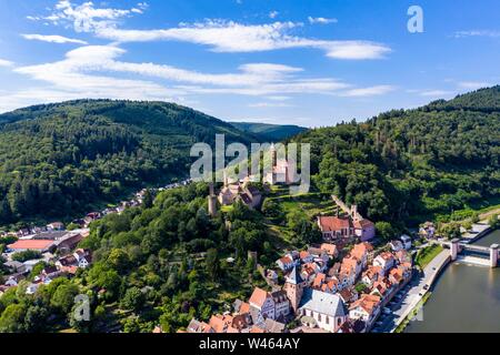 Drone schoß, Burg Hirschhorn Hirschhorn am Neckar, Odenwald, Hessen, Deutschland Stockfoto