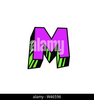 Lateinischer Buchstabe M. Cartoon Stil. Vektor. Leuchtend rosa Brief. Loser Form. Symbol oder Firmenlogo. Stock Vektor