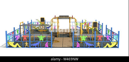 Spielplatz für Fitness und worckout 3D-Render auf Weiß Stockfoto