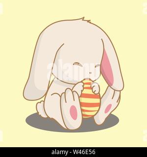 hase hält osterei, osterhase, frohe ostern, Vektor-Illustration Stock Vektor