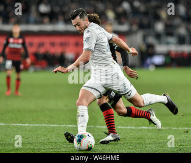 Bankwest Stadion, Sydney, Australien. 20. Juli 2019. Internationale Fußball-Match, Western Sydney Wanderers FC gegen Leeds United; Jack Harrison von Leeds United schießt aus dem Strafraum Credit: Aktion plus Sport/Alamy leben Nachrichten Stockfoto