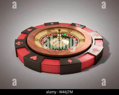 Moderne Begriff des Casino logo Roulette ist auf dem Spielen props 3D-Render auf Grau Stockfoto
