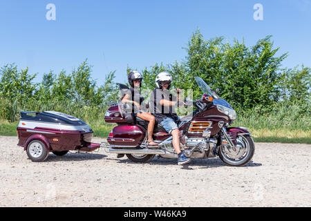 Motorradfahrer Honda Goldwing, eine Fahrt durch Ungarn Stockfoto