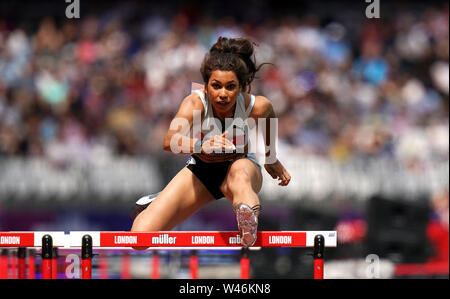 Großbritanniens Yasmin Miller in der Frauen 100m Hürden Wärme 2 während des Tages eine der IAAF Diamond League Treffen in London an der London Stadion. Stockfoto