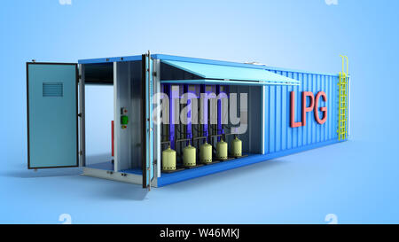 LPG Tankstelle 3D-Render auf Blau Stockfoto