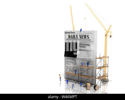News Gebäudekonzept Bauherren stick Zeitung Spalten auf ein leeres Blatt Zeitung 3D-Rendering Stockfoto