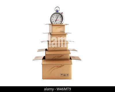 Neue Jahre Versand Konzept Kartons in der Form eines Weihnachtsbaumes 3D-Render auf Weiß kein Schatten Stockfoto