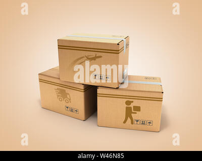 Modernes Konzept aller Arten von lieferkartons mit Bildern der Flugzeuge Auto- und Fußgänger-Kurier 3D-Render auf Farbe gfadient Stockfoto