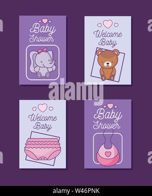 Set von Baby-Karten mit Dekoration Vector Illustration Design Stock Vektor