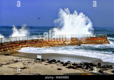 Wellen, die am La Jolla Cove in San Diego, CA Stockfoto