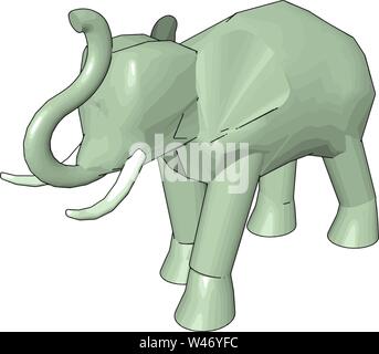 3D-Modell von Elefant, Illustration, Vektor auf weißem Hintergrund. Stock Vektor