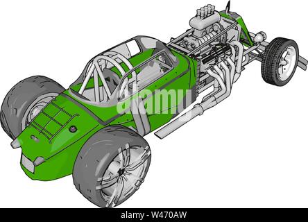 Green retro Rennwagen, Illustration, Vektor auf weißem Hintergrund. Stock Vektor
