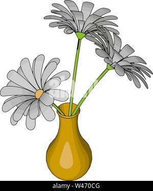 Gelbe Vase mit Blumen, Illustration, Vektor auf weißem Hintergrund. Stock Vektor