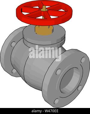 Rot Kugelhahn, Illustration, Vektor auf weißem Hintergrund. Stock Vektor