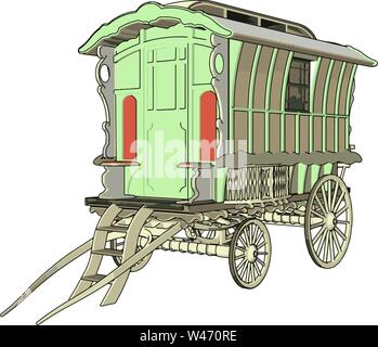 Alten grünen Wagen, Illustration, Vektor auf weißem Hintergrund. Stock Vektor